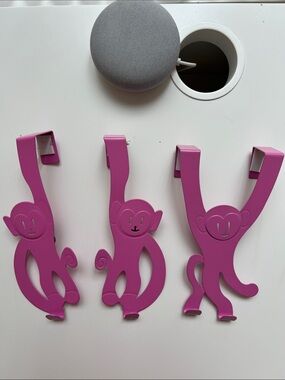 Set of 3 Pink Monkey Over-the-Door Hooks